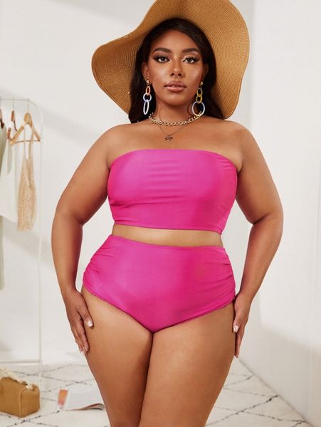 

plus bandeau high waisted bikini swimsuit h1mv#, Black