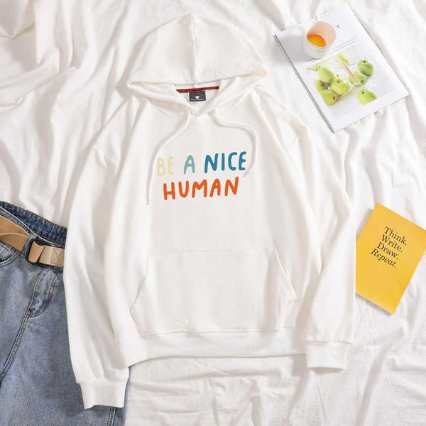 

autumn letter sweatshirt cotton hoodies womens casual white fashion hooded sweatshirt long sleeve print graphic jacket women y0820, Black