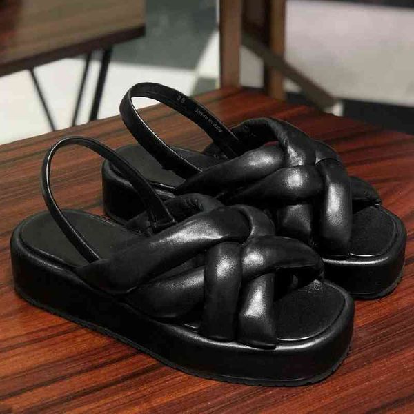 

platform fashion women's genuine for leather sandals color woman shoes, Black