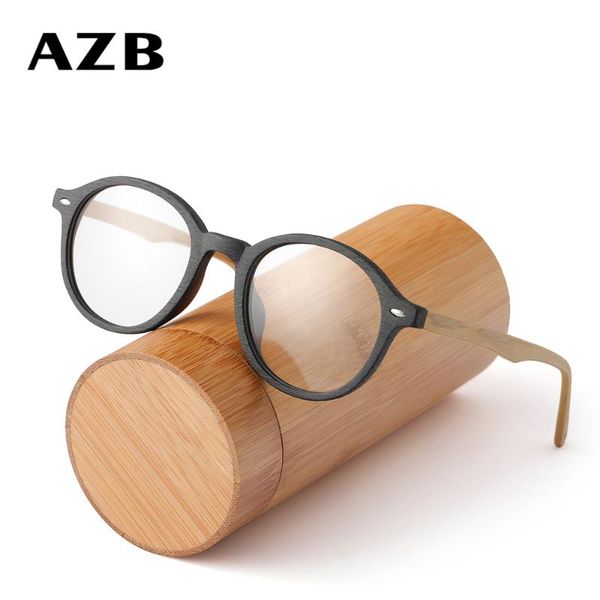 

fashion sunglasses frames azb rx optical myopia retro round wood glasses men women eyeglasses prescription spectacles accessories, Black