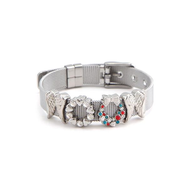 

tennis stainless steel silver mesh bracelet with 4pcs christmas slide charms for women jewelry day gift, Golden;silver