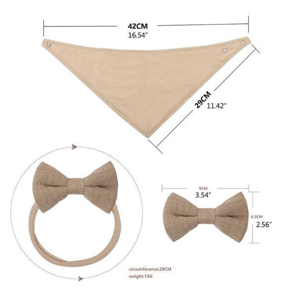 

bibs & burp cloths 2 pcs baby girls elastic bow headband saliva towel set princess bowknot hair band bib kit soft cotton solid color feeding