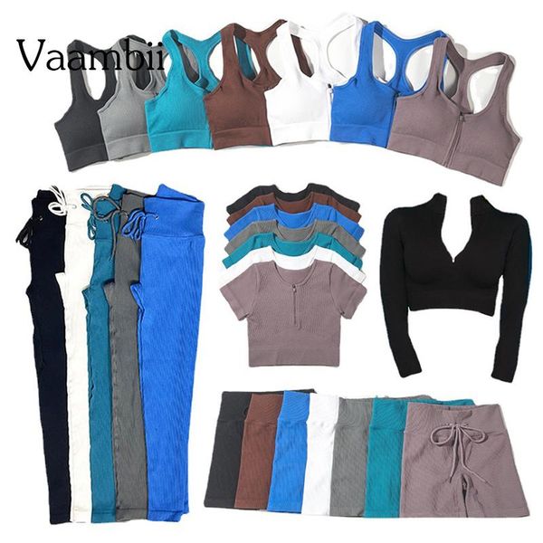 

yoga outfit ribbed sets female leggings shorts sports gym set sportswear for women seamless suit fitness women's tracksuit