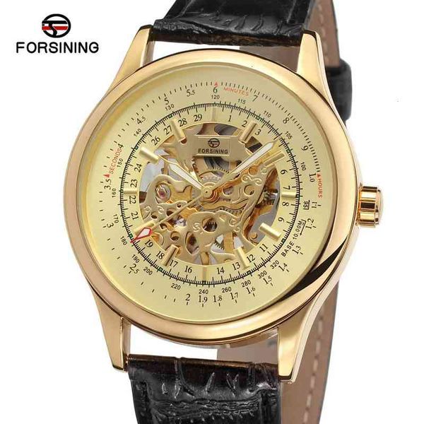 

watches luxury skeleton clock gentlemen man classic sports watch hollow engraving gold case leather mechanical, Slivery;brown