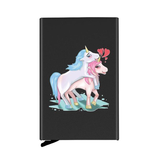

card holders lovely couple horse fully automatic men anti metal holder wallet women aluminum case gift, Brown;gray