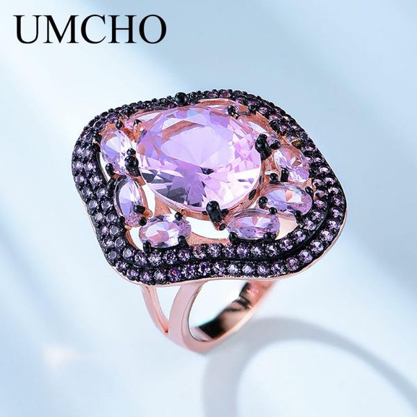 

cluster rings umcho 925 silver created pink morganite for women stackable wedding statement sterling fine jewelry, Golden;silver
