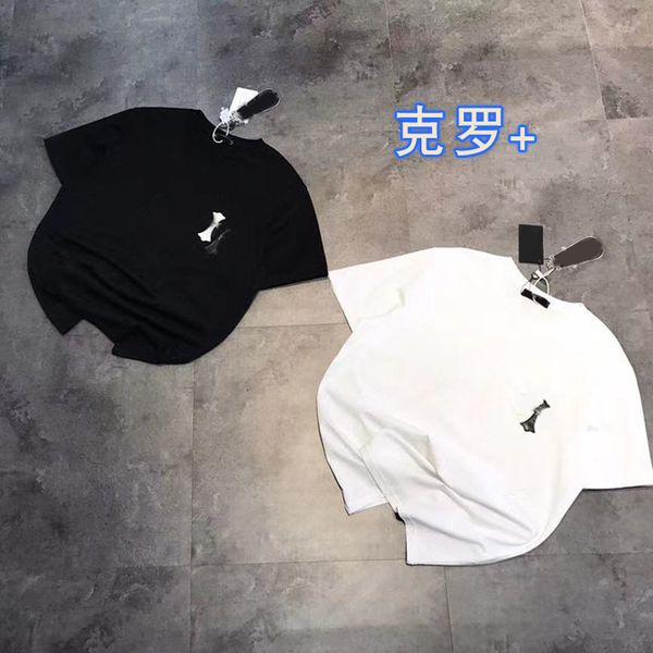 

21ss cro + men's and women's t-shirt ch horseshoe sanskrit cross white black pu with short sleeve round neck loose casual fashion