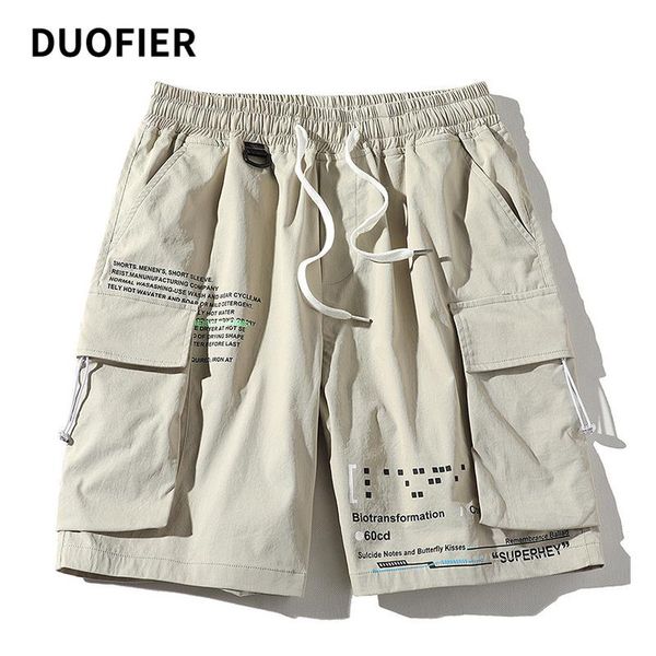 

men's shorts summer solid letter casual multi-pocket men cargo oversized beach loose elastic waist straight pants, White;black