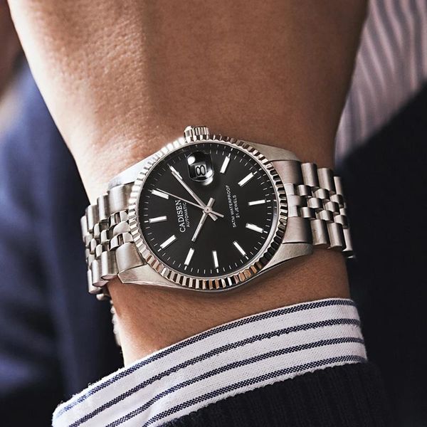 

wristwatches 2021cadisen brand stainless steel waterproof business watch men mechanical automatic luxury fashion reloj hombre, Slivery;brown