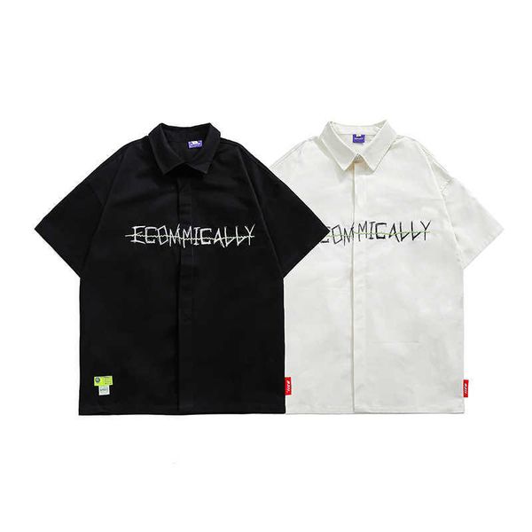 

fashion shirt short sleeve men's summer street high personality letter embroidery loose couple, White;black