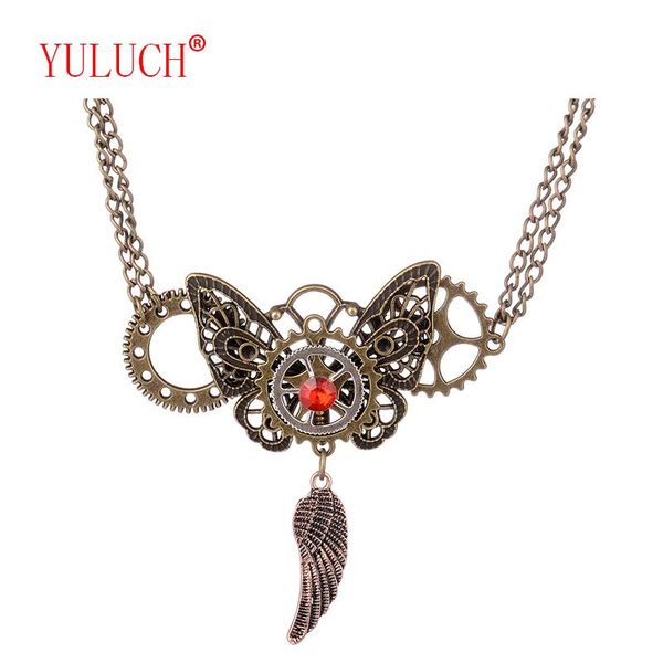 

pendant necklaces yuluch retro jewelry hip hop personality woman accessories steam gear insect butterfly wing necklace party gift, Silver