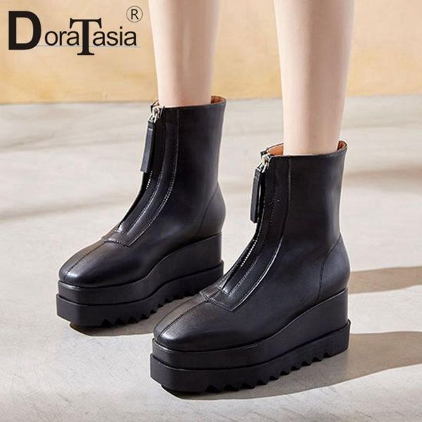 

boots doratasia female wedges high heels ankle 2021 concise fashion platform women party office zip shoes woman, Black