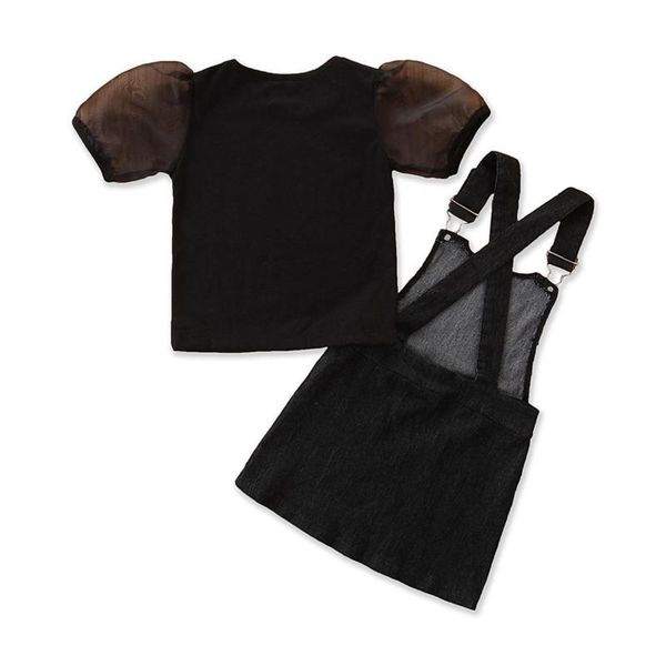 

clothing sets children girls set solid black fashion puff sleeve overalls suspender skirts summer t0ddler baby 2 pcs 9m-5y, White