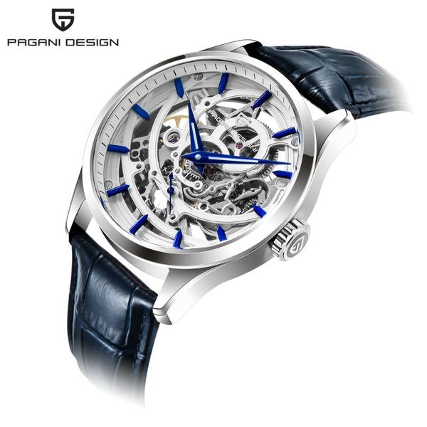 

men's mechanical watches skeleton automatic watch men waterproof clock man relogio masculino wristwatches, Slivery;brown