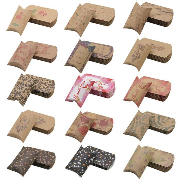 

50pcs gift box cute pillow shape candy bag kraft paper boxes package diy supplies wedding party favor birthday xmas gifts decor wrap