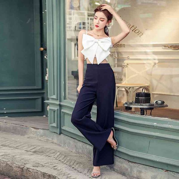

pant arrival fashion elegant women lady temperament pants strap short t-shirt two sets, White
