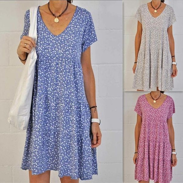 

casual fashion slimming print short women dress sleeved v neck small floral for, Black;gray