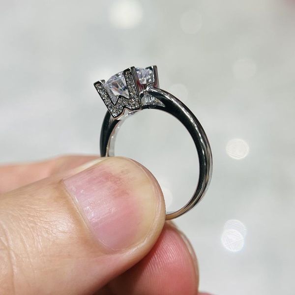 

wedding rings double letter w zircon 1.5 carat imitation diamond lady's ring white gold hand jewelry, Slivery;golden
