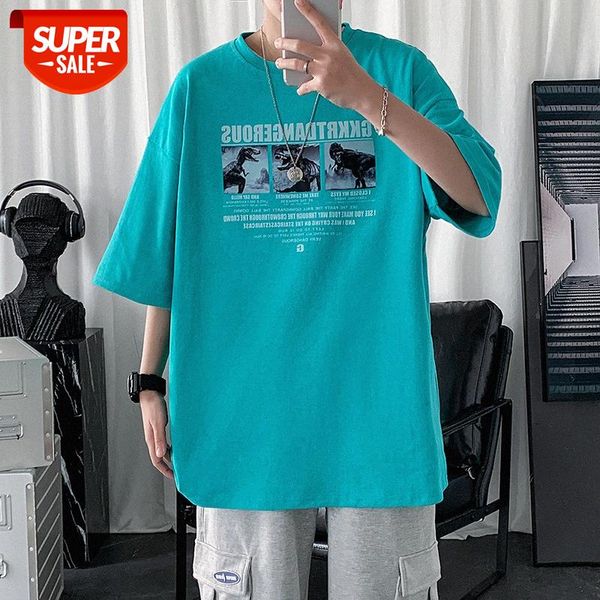 

short-sleeved t-shirt boys hong kong style super fire loose wild dinosaur five-point sleeve #vw5u, White;black