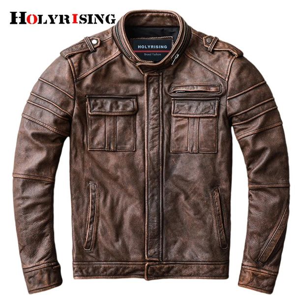 

first layer cowhide leather coat men's retro jacket with stand-up collar old motorcycle men genuine 19494 & faux, Black