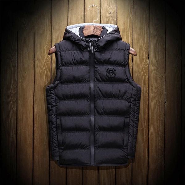 

men's vests men casual winter vest sleeveless waterproof warm windproof jacket hooded recommend biker clothing, Black;white