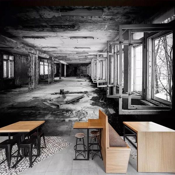 

wallpapers custom 3d po self adhesive wallpaper creative space black white factory building graffiti art painting restaurant cafe decor