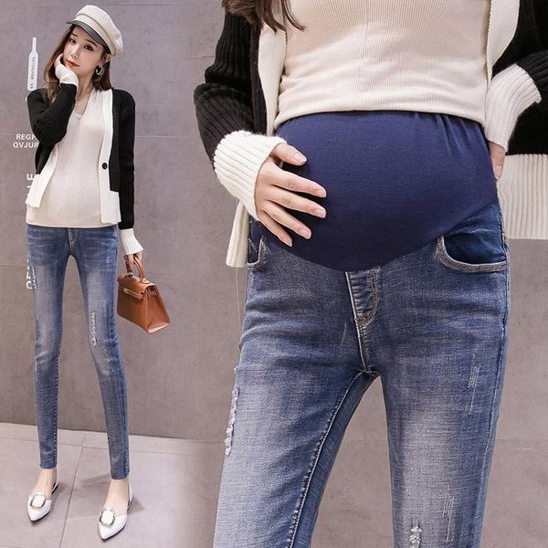 

maternity bottoms jeans spring with small feet for pregnant women, White