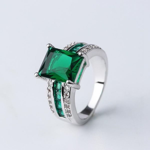 

wedding rings bright square cut green zircon white gold filled classic womens ring fashion jewelry, Slivery;golden