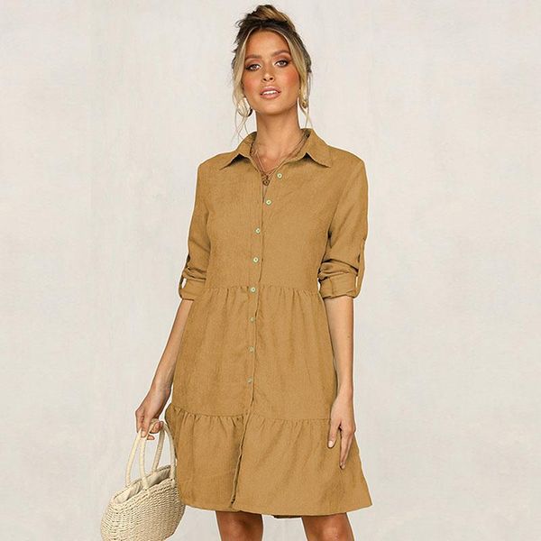 

casual dresses shirt dress women 2021 turn down office vintage long sleeve mini elegant blue party solid color buttons, Black;gray