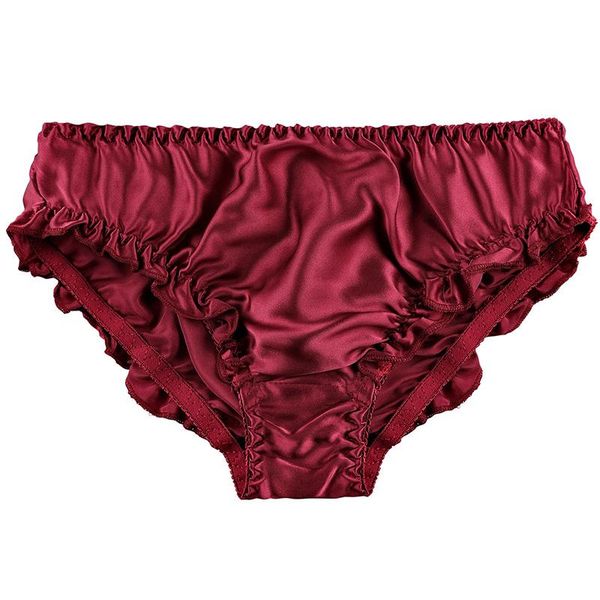 

women's panties 100% real natural silk women large size seamless ruffles brief female breathable comfortable underwear, Black;pink