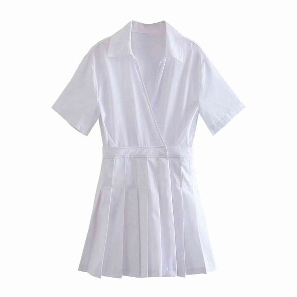 

summer short-sleeved lapel white female dress french folds waist chic sweet women's culottes 210507, Black;gray