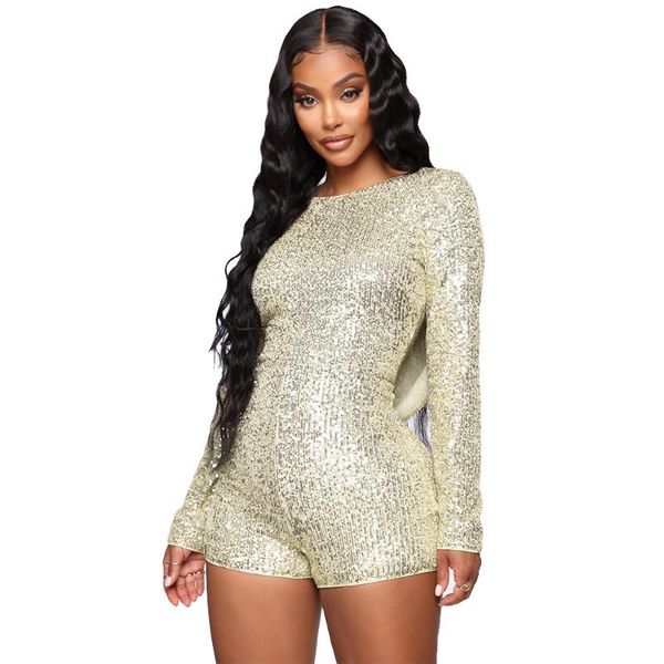 

women's jumpsuits & rompers sequin striped backless club playsuits long sleeve slim autumn black short women casual clothes plus size, Black;white
