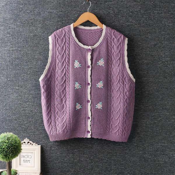 

women's knits & tees autumn literary small fresh embroidery flower knitting vest loose sweater cardigan, White