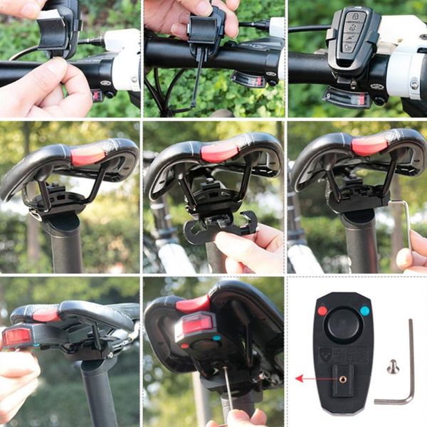 

rechargeable key fob controlled waterproof bike tail light rear cycling anti-theft alarm warning safety flash lights