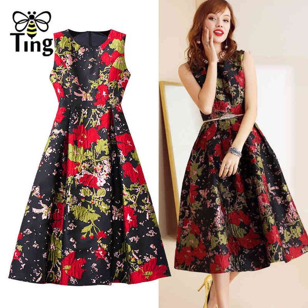 

80s retro luxury jacquard flower tea length dinner party dresses vintage elegant ball gown robes plus size 2xl za 210513, Black;gray