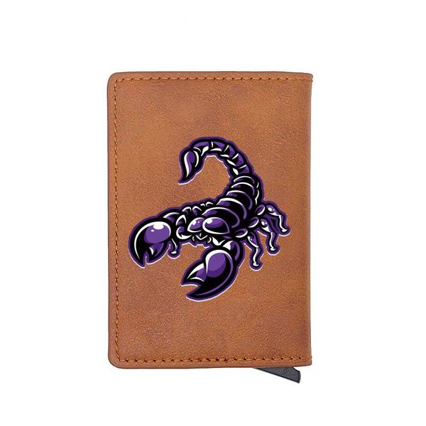 

card holders purple scorpion design digital printing leather holder wallet men women fashion multifunction mini short purse gift, Brown;gray