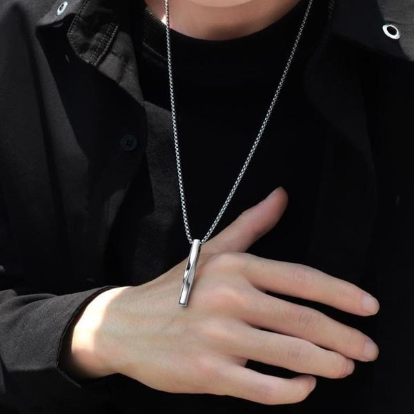 

pendant necklaces 2021 fashion rectangle men spiral necklace classic stainless steel cuban chain for simple jewelry gift, Silver