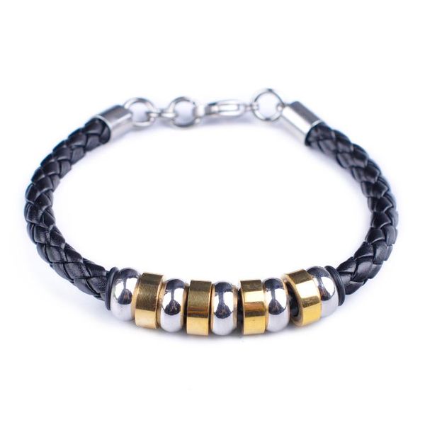 

charm bracelets bachee trendy men black silver gold leather bracelet stainless steel zinc alloy hand-woven 2021, Golden;silver