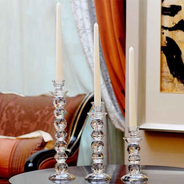 

candle holders elegant european style clear faced beaded crystal stick pair