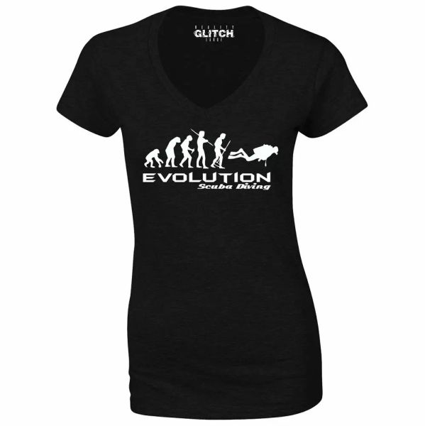 

evolution of scuba diving women's t-shirt - v-neck sea hobby ocean cave diver, White;black