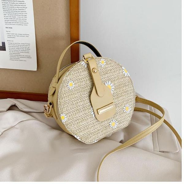 

evening bags women bag small woven round 2021 summer flowers vintage straw handbag fashion crossbody shoulder for