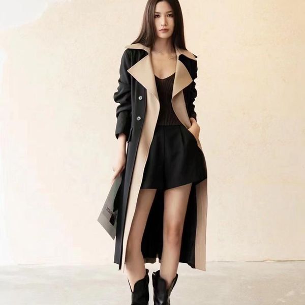 

women's trench coats mid-length temperament goddess fan windbreaker design sense of drape fall/winter 2021 style thin fashion coat, Tan;black