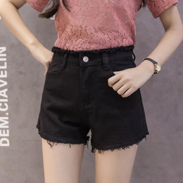 

women's jeans summer korean street style high waist fashion casual fringe tassel wild thin student denim shorts female, Blue