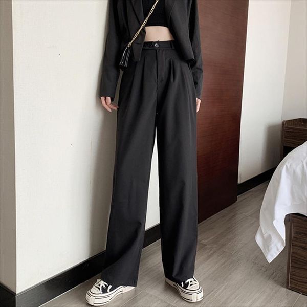 

trouser high waist causal loose womens pants wide leg spring autumn korean fashion elegant black gray trousers, Black;white