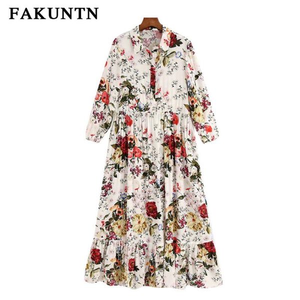

women long dress 2021 autumn lapel elegant casual vintage flower printing long-sleeve dresses for clothes vestidos, Black;gray