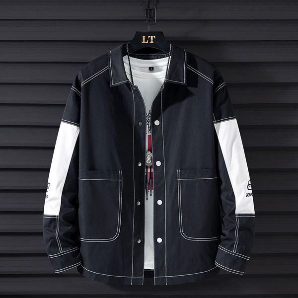 

men's jackets jacket tooling teenagers autumn personality embroidery loose korean contrast casual men's clothing aus6, Black;brown