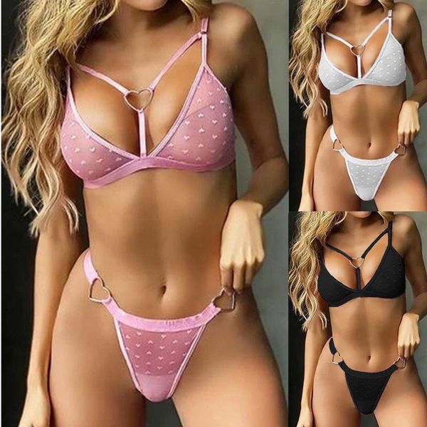 

bras sets lace lingerie love pattern women erotic intimates bra gstring thong pajamas underwear sleepwear set #40, Red;black