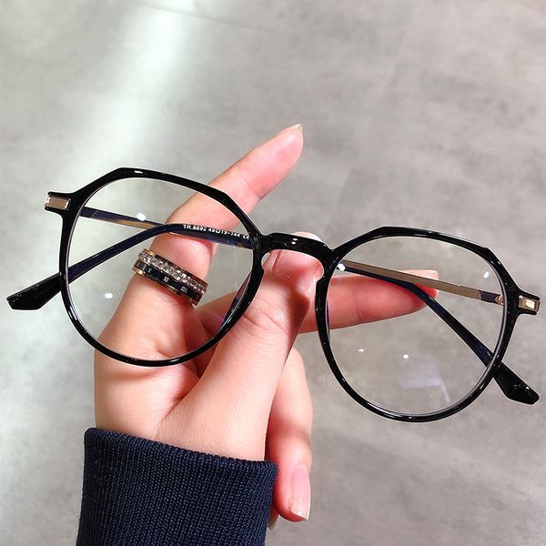 

designer sun blue light proof korean version tr90 polygon eye frame plain glasses for men and women can match myopia, White;black