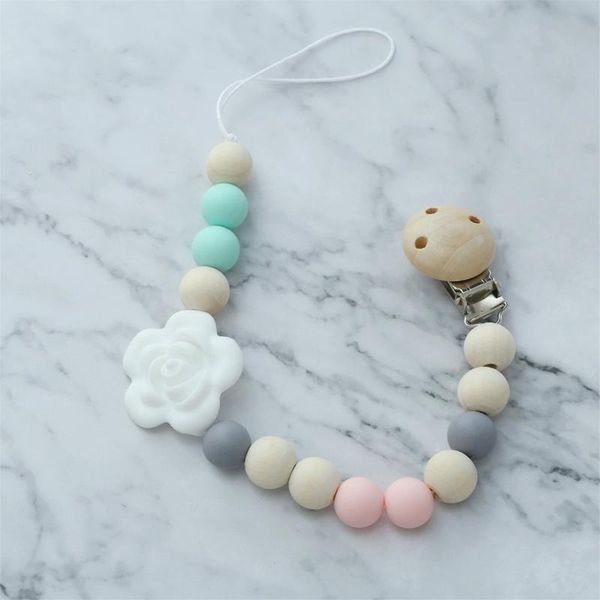 

pacifiers# wooden rose flower baby pacifier clip soother chain infant gifts