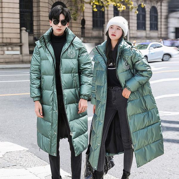 

women's down & parkas long coat couple han edition with thick loose leisure cotton-padded clothes off the knee jacket, Black